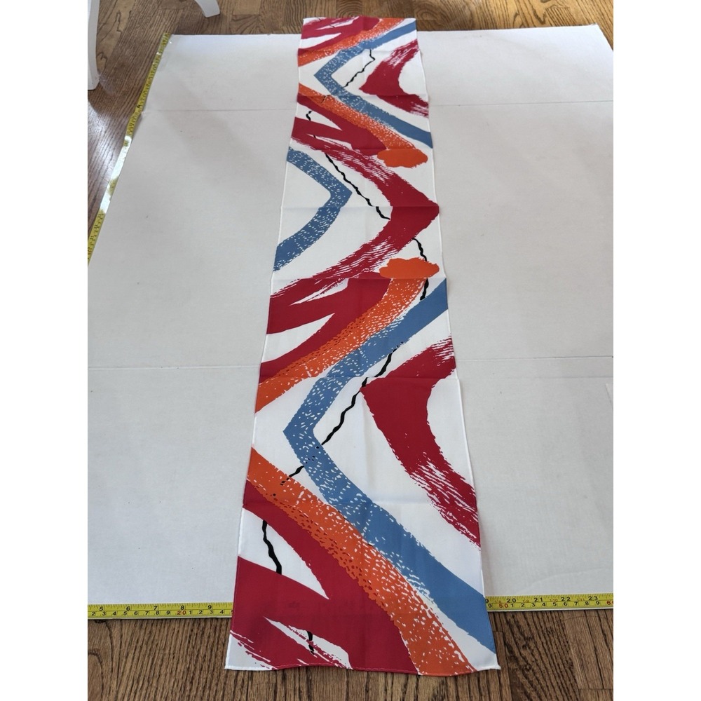Vintage‎ 80s Avon Scarf Red Blue Brushstroke Print 52" X 9" Polyester Japan
